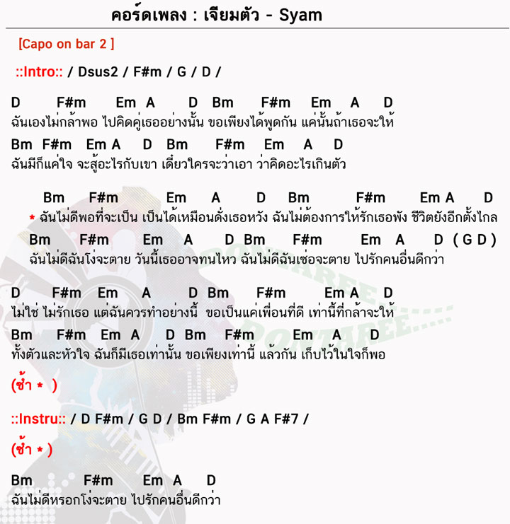 คอร์ดเพลง เจียมตัว ง่ายๆ