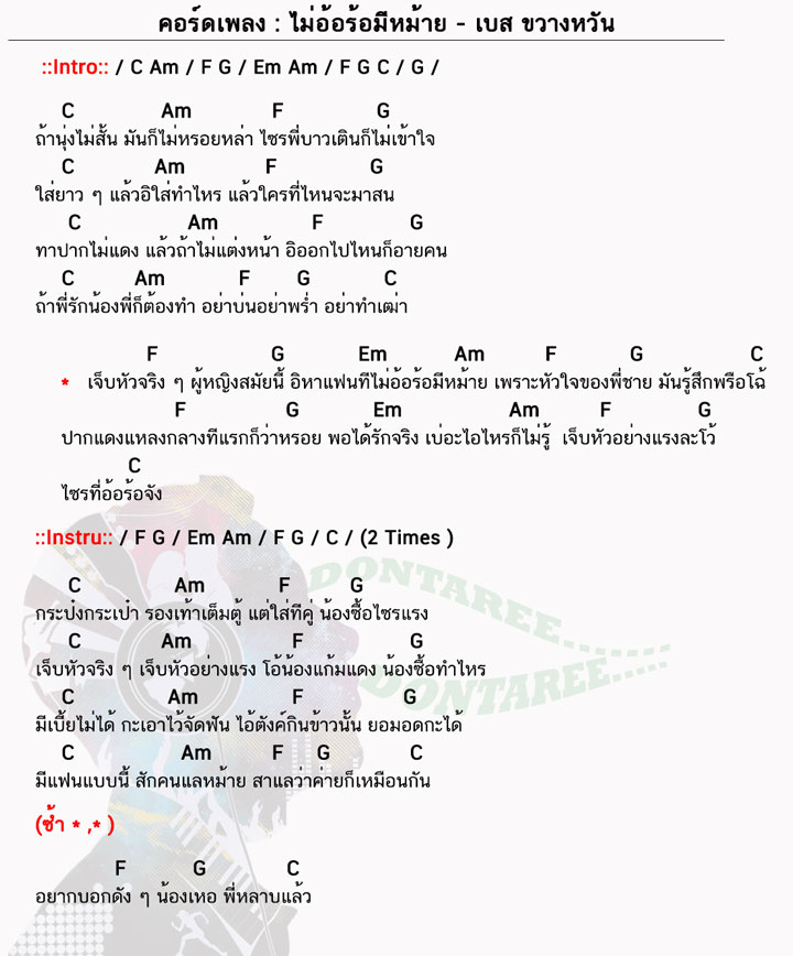 คอร์ดเพลง ไม่อ้อร้อมีหม้าย ง่ายๆ