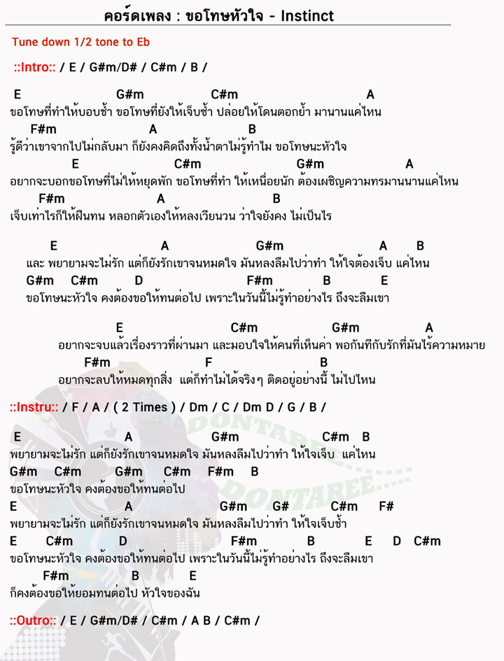 คอร์ดเพลง ขอโทษหัวใจ ง่ายๆ