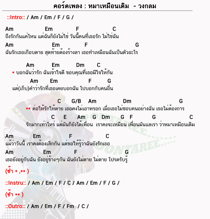 คอร์ดเพลง หมาเหมือนเดิม ง่ายๆ