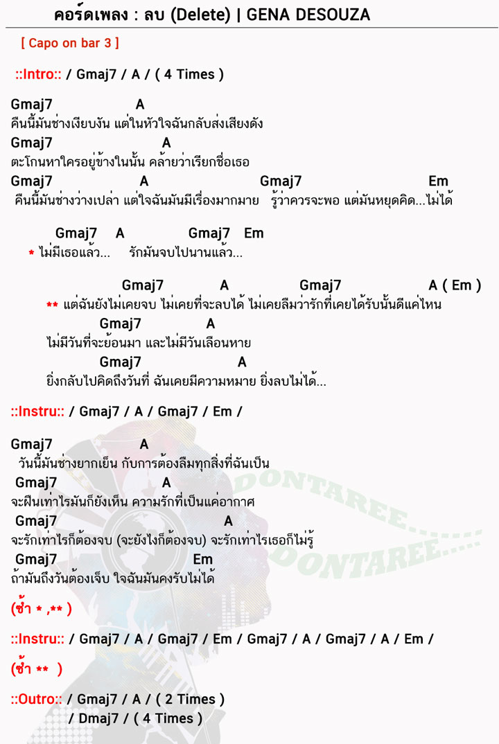 คอร์ดเพลง ลบ (Delete) ง่ายๆ