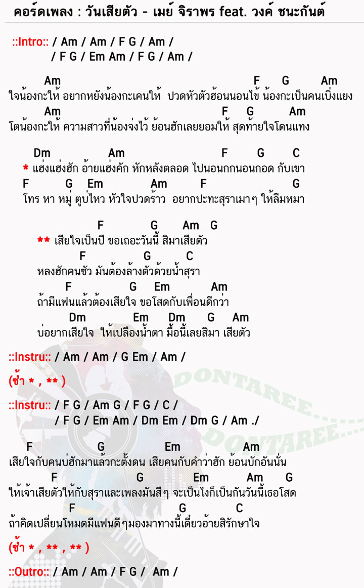 คอร์ดเพลง วันเสียตัว ง่ายๆ