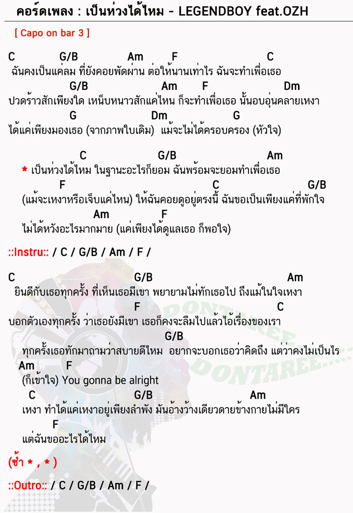 คอร์ดเพลง เป็นห่วงได้ไหม ง่ายๆ