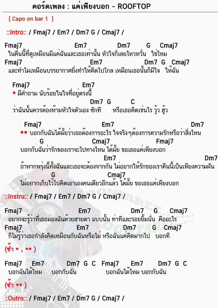 คอร์ดเพลง แค่เพียงบอก ง่ายๆ