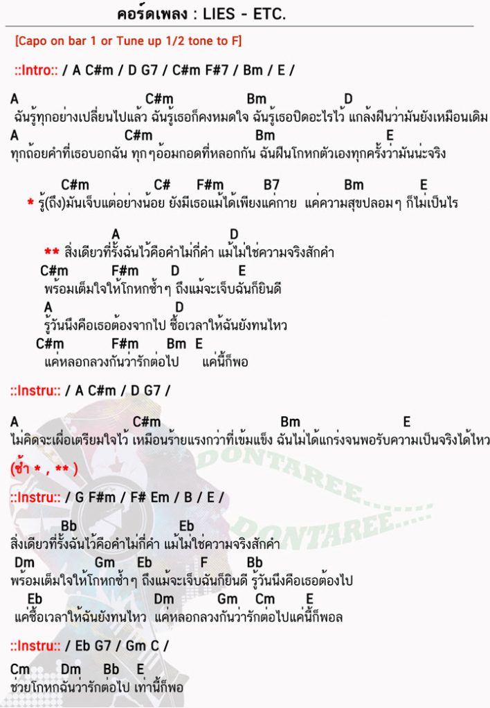 คอร์ดเพลง LIES ง่ายๆ