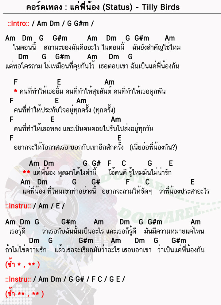 คอร์ดเพลง แค่พี่น้อง ง่ายๆ