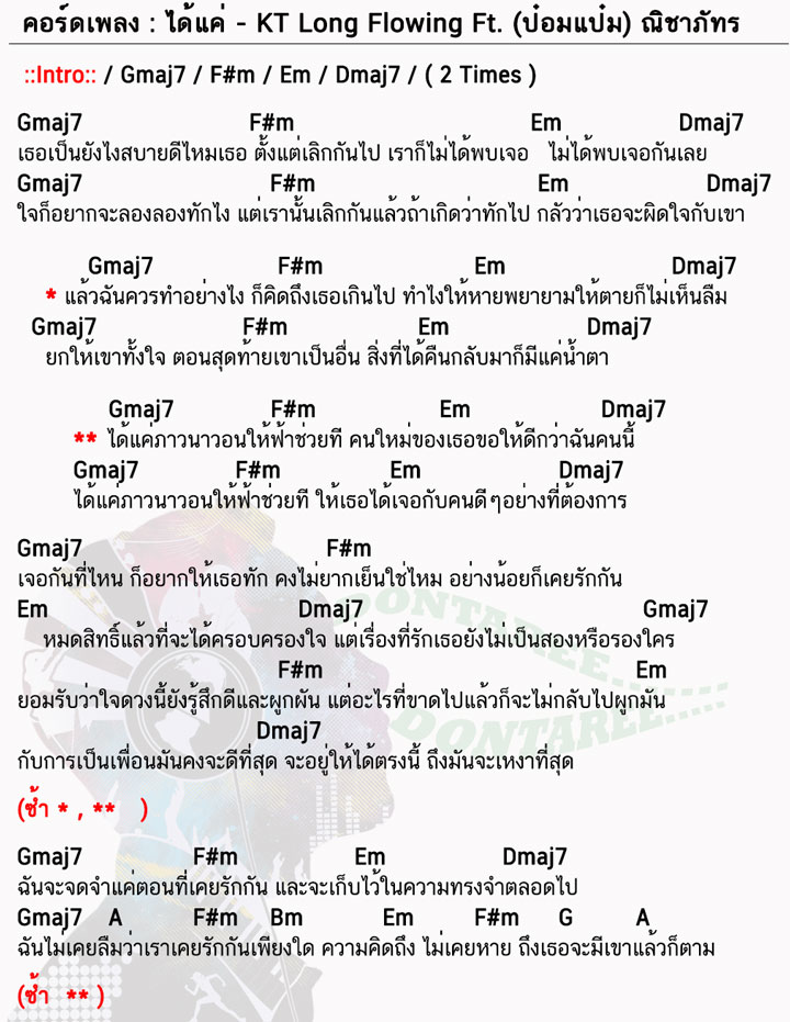 คอร์ดเพลง ได้แค่ - KT Long Flowing Ft. ป๋อมแป๋ม ณิชาภัทร ...