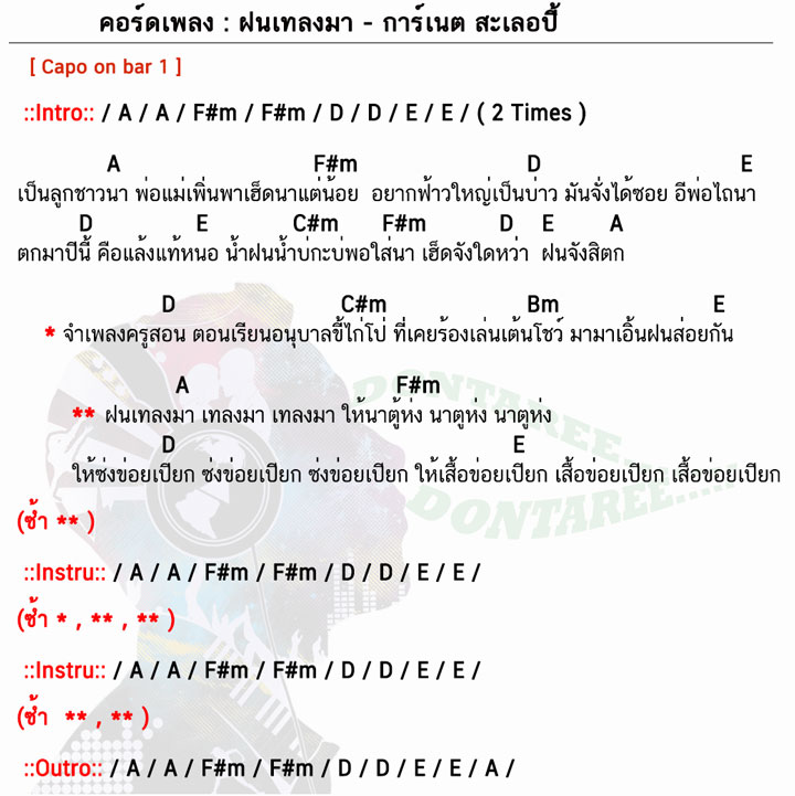 คอร์ดเพลง ฝนเทลงมา