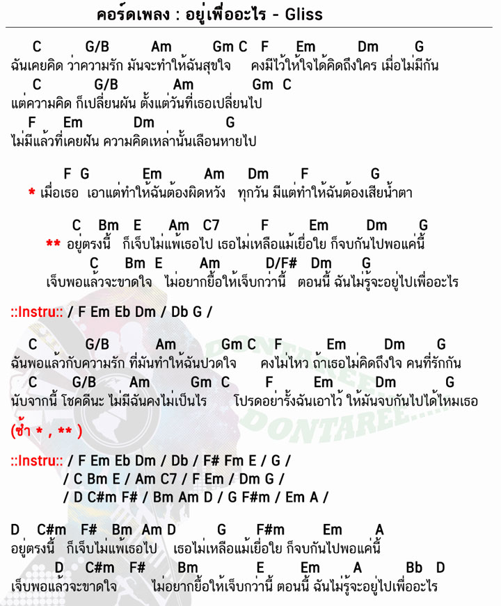 คอร์ดเพลง อยู่เพื่ออะไร