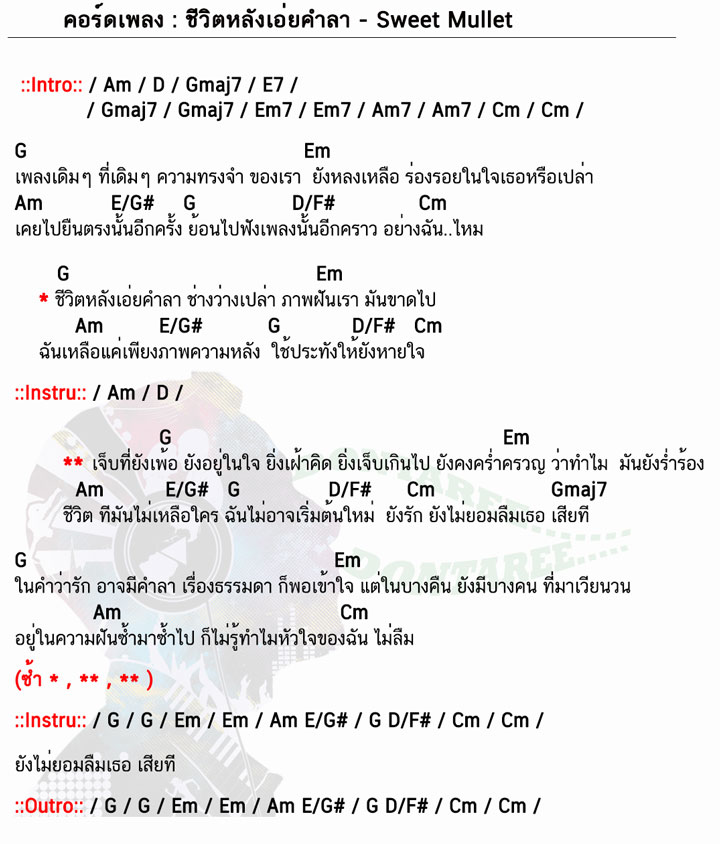 คอร์ดเพลง ชีวิตหลังเอ่ยคำลา