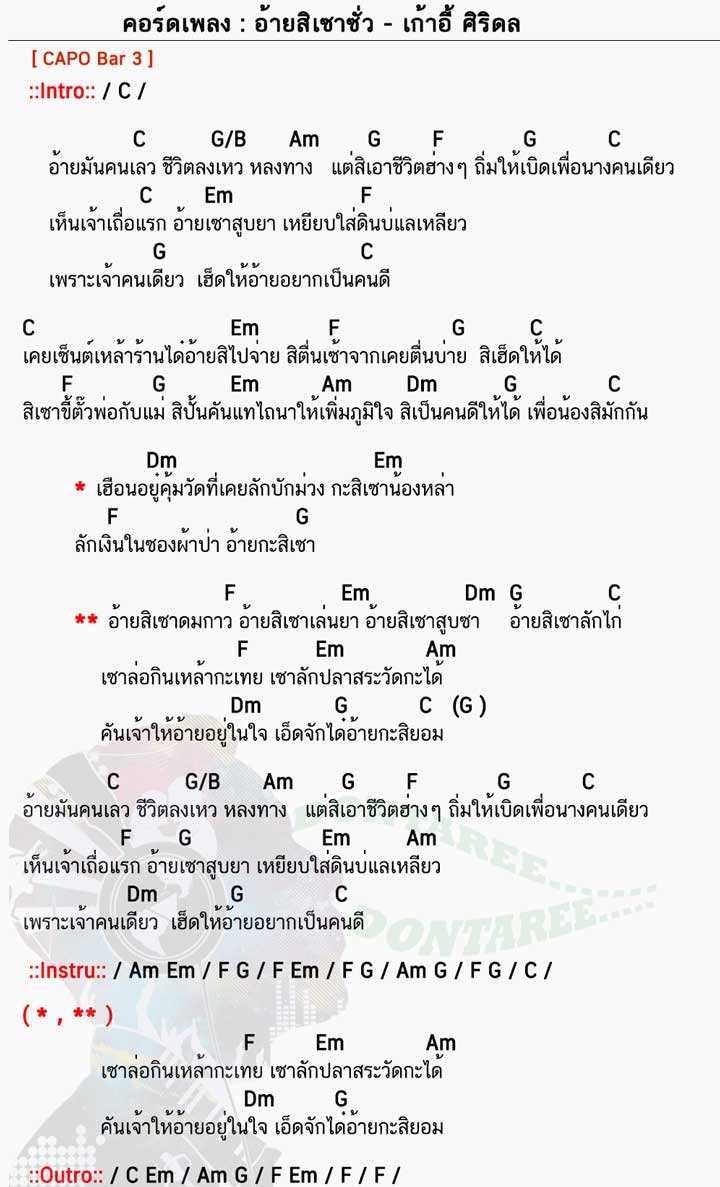 คอร์ดเพลง อ้ายสิเซาซั่ว