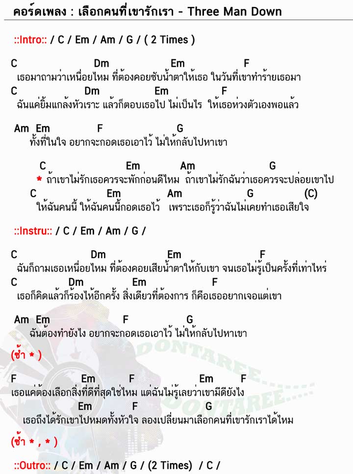 คอร์ดเพลง เลือกคนที่เขารักเรา