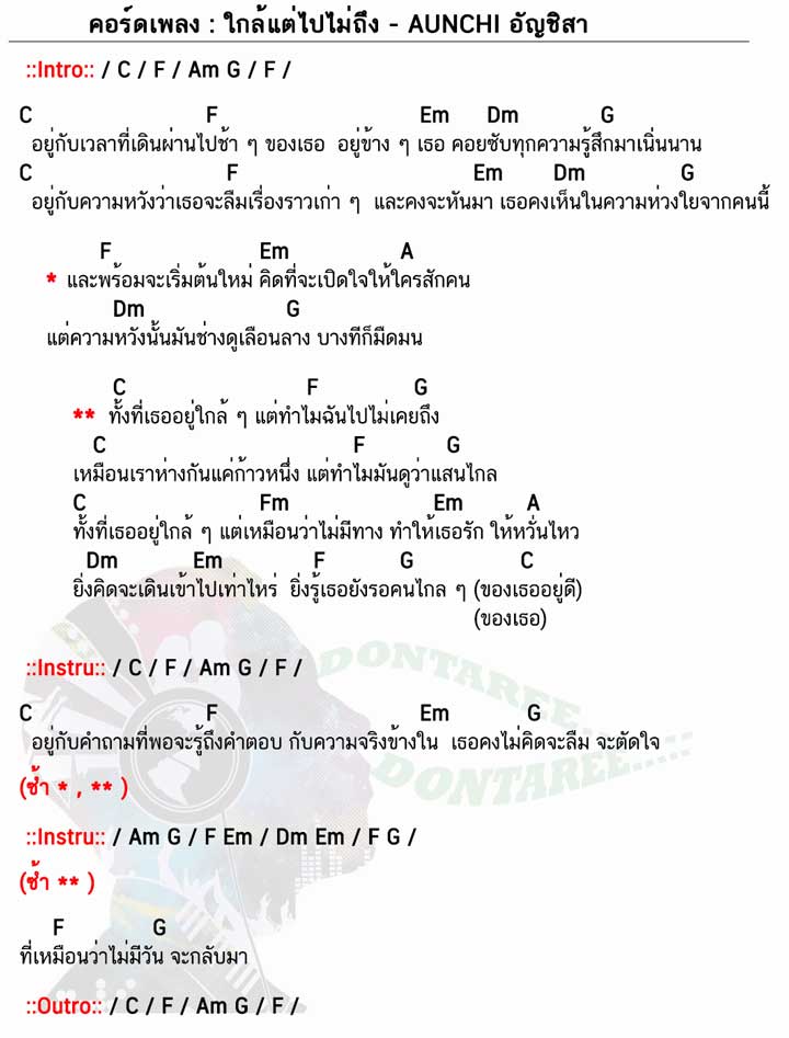 คอร์ดเพลง ใกล้แต่ไปไม่ถึง