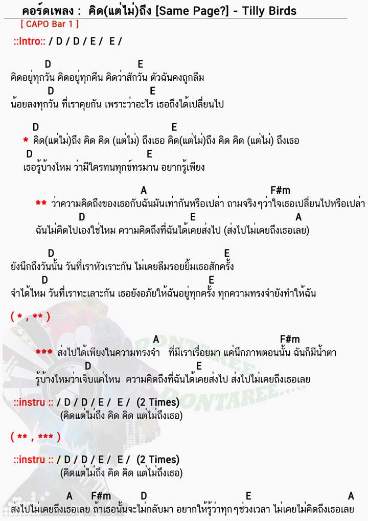 คอร์ดเพลง คิดแต่ไม่ถึง