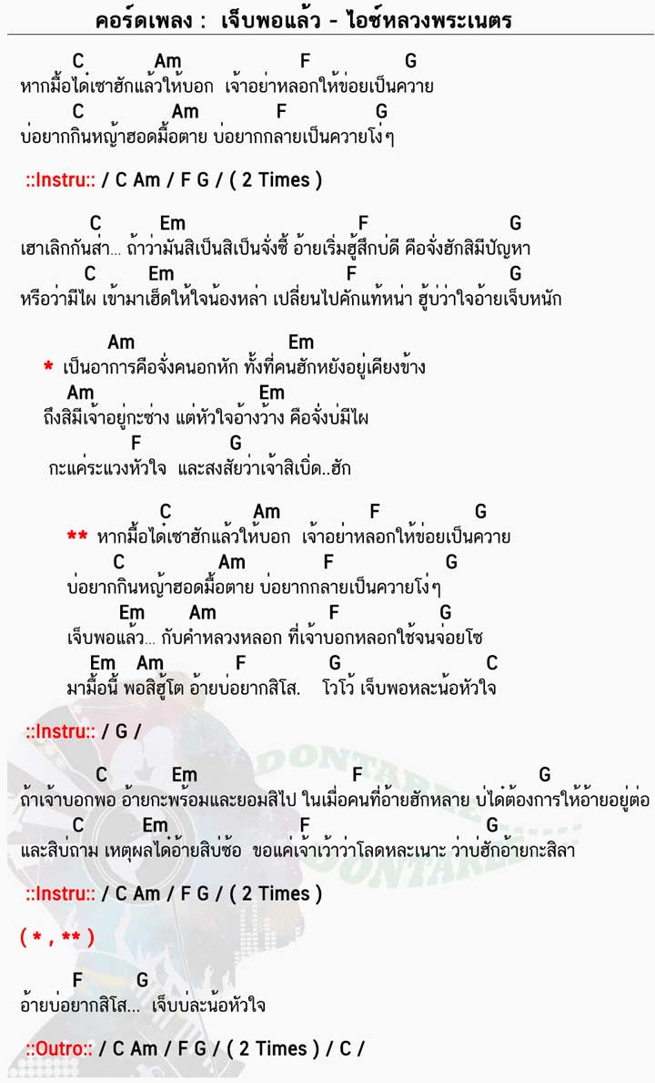 คอร์ดเพลง เจ็บพอแล้ว