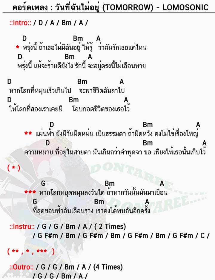 คอร์ดเพลง วันที่ฉันไม่อยู่