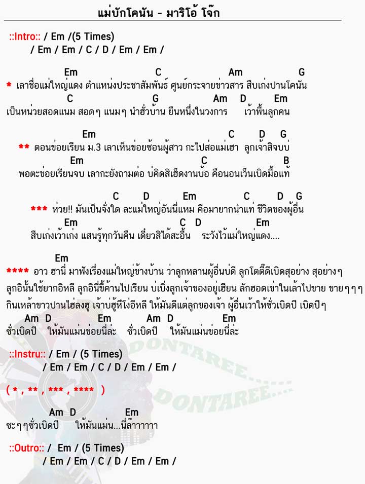 คอร์ดเพลง แม่บักโคนัน