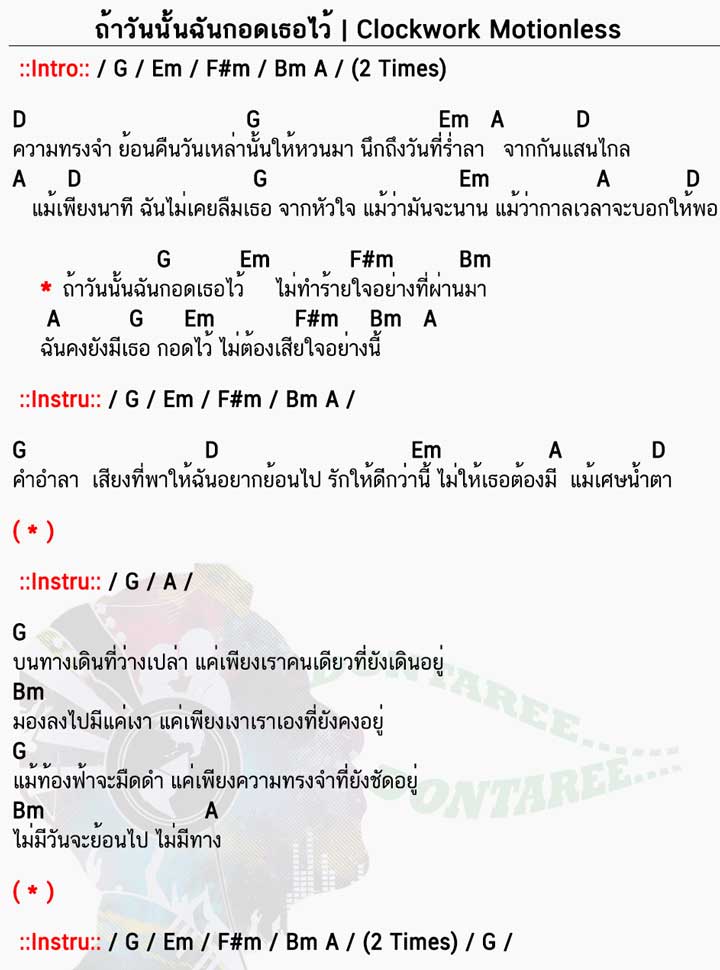 คอร์ดเพลง ถ้าวันนั้นฉันกอดเธอไว้